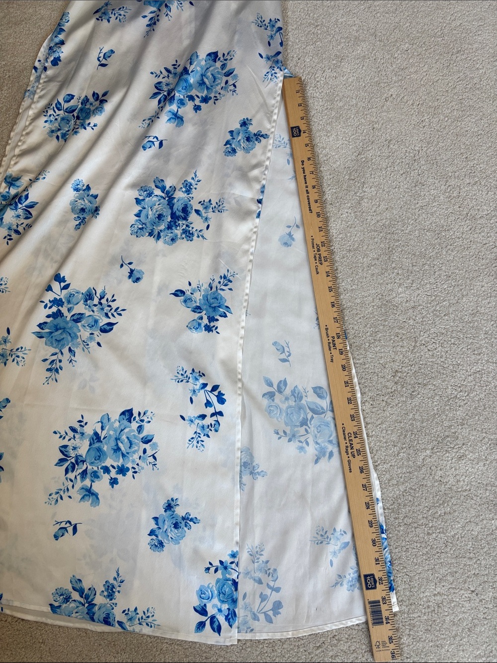 Lucy In The Sky White Blue Floral Satin Maxi Tank Dress Side Slits Women’s Small - Picture 12 of 15